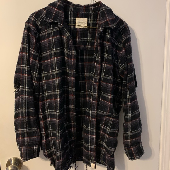Black Distressed Flannel with Embroidery - Picture 1 of 5